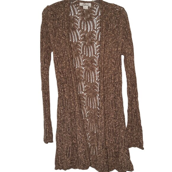 Bob Timberlake Women's 14 Brown Open Front Knit Cardigan Sweater Cottage Core - Picture 1 of 15